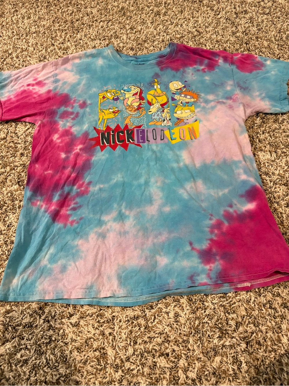 Vintage -Nickelodeon Tie-Dye T-Shirt - Blue & Pink - could be unisex